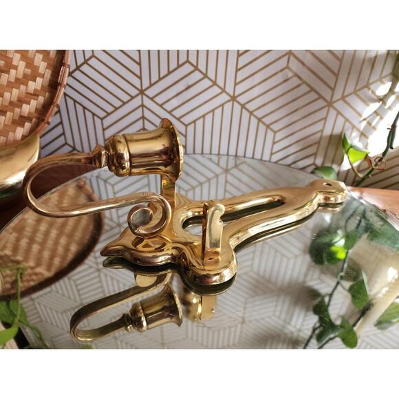 Vintage Pair Gold Brass Sconces Wall Hanging Candle Holder 11” With Plate Holder - Picture 10 of 12